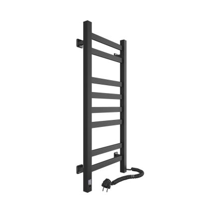 Koupelnový žebříkový radiátor s termostatem AVANGARD 251W/230V 80,6cm IP44 černá pravá hranatý