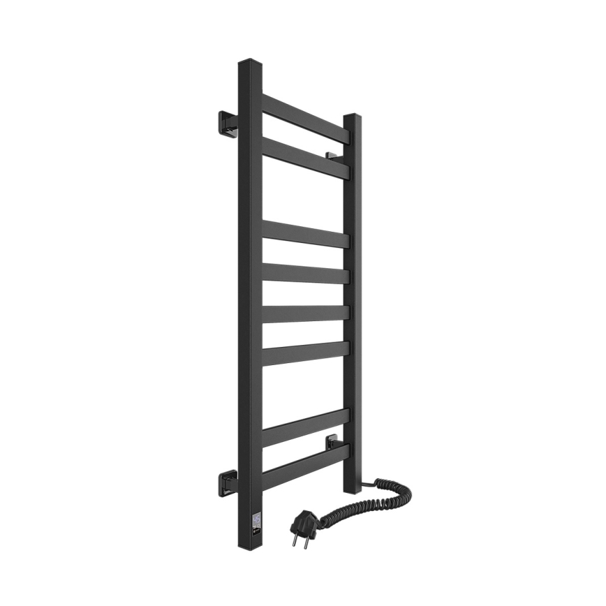 Koupelnový žebříkový radiátor s termostatem AVANGARD 251W/230V 80,6cm IP44 černá pravá hranatý