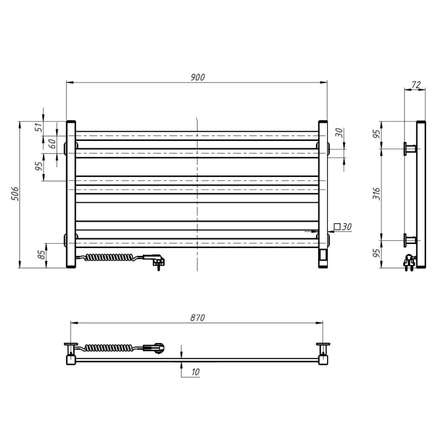 Koupelnový žebříkový radiátor s termostatem AVANGARD 300W/230V 50,6 cm IP44 bílá levá hranatý