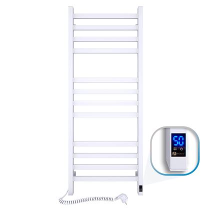 Koupelnový žebříkový radiátor s termostatem AVANGARD 459W/230V 120,6 cm IP44 bílá levá hranatý
