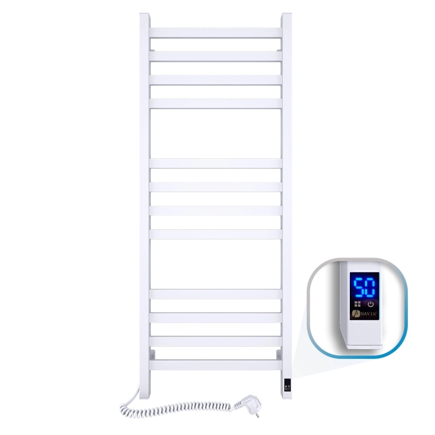 Koupelnový žebříkový radiátor s termostatem AVANGARD 459W/230V 120,6 cm IP44 bílá levá hranatý