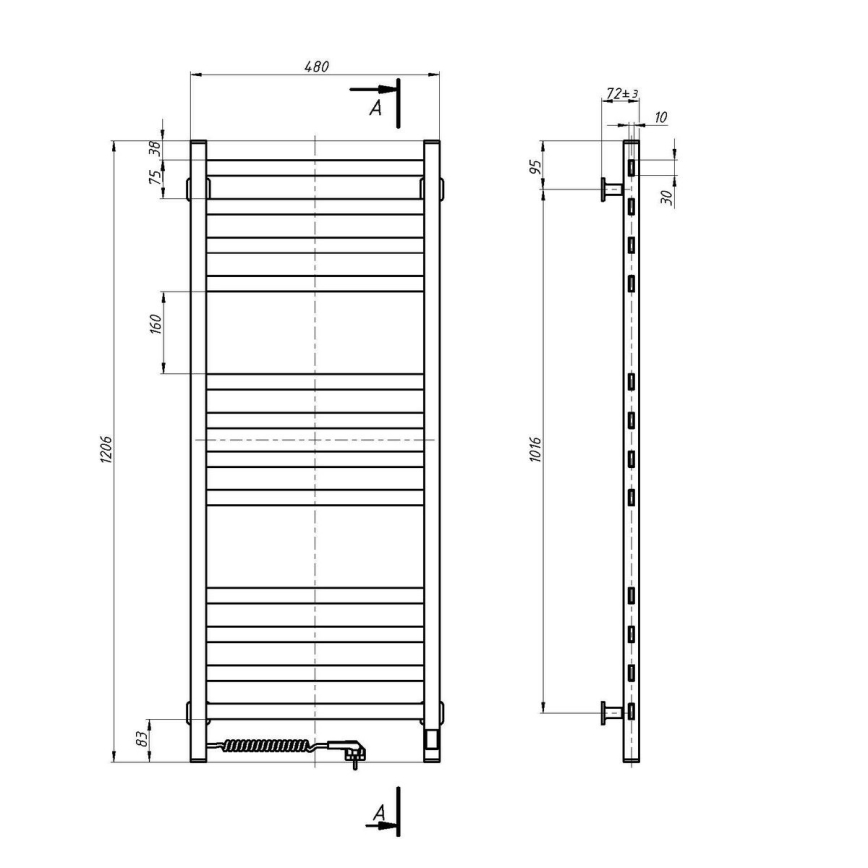 Koupelnový žebříkový radiátor s termostatem AVANGARD 459W/230V 120,6 cm IP44 bílá levá hranatý