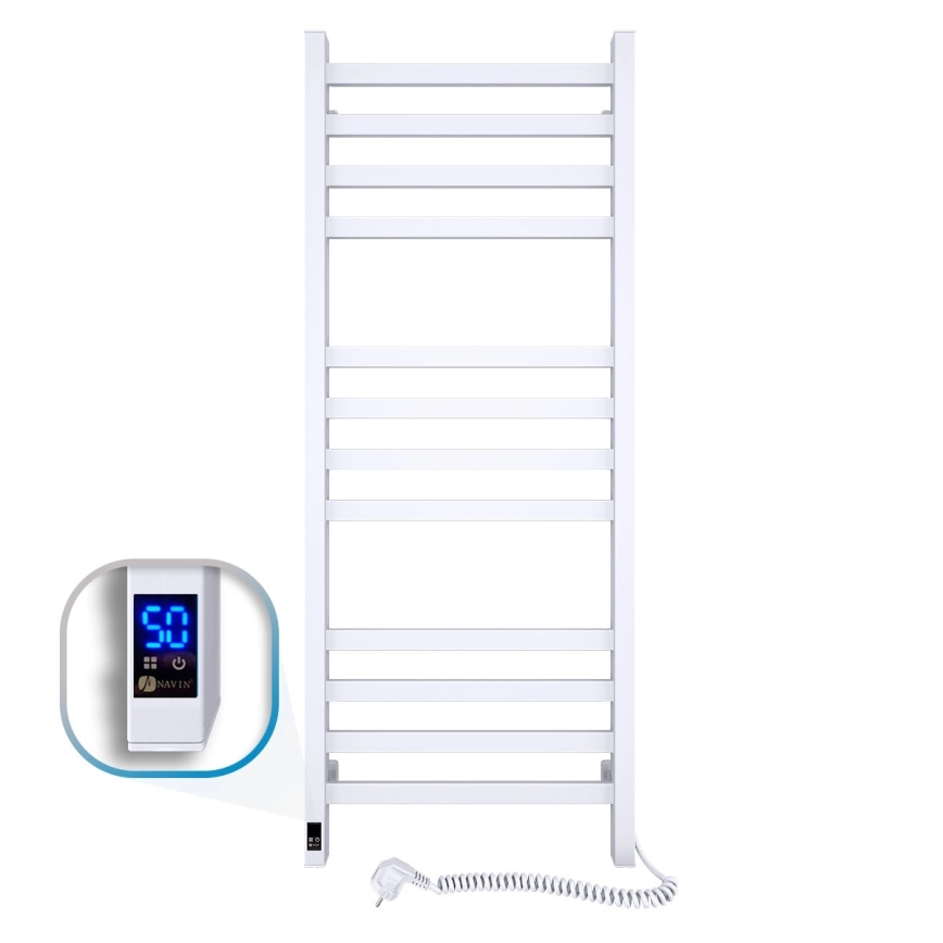 Koupelnový žebříkový radiátor s termostatem AVANGARD 459W/230V 120,6cm IP44 bílá pravá hranatý