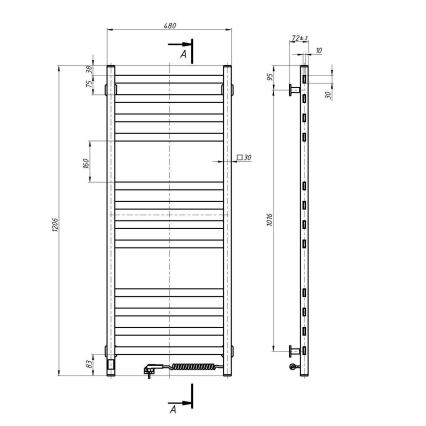 Koupelnový žebříkový radiátor s termostatem AVANGARD 459W/230V 120,6cm IP44 bílá pravá hranatý