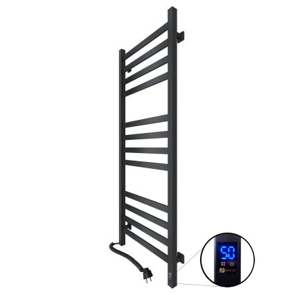 Koupelnový žebříkový radiátor s termostatem AVANGARD 459W/230V 120,6 cm IP44 černá levá hranatý