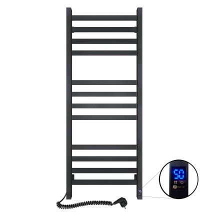 Koupelnový žebříkový radiátor s termostatem AVANGARD 459W/230V 120,6 cm IP44 černá levá hranatý