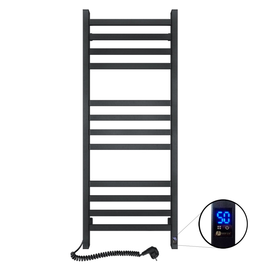 Koupelnový žebříkový radiátor s termostatem AVANGARD 459W/230V 120,6 cm IP44 černá levá hranatý