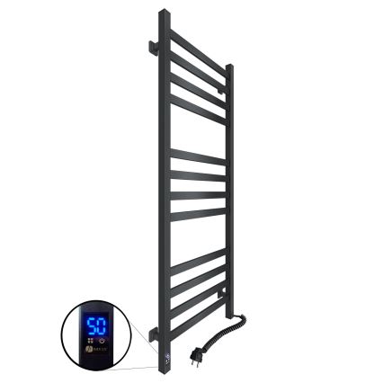 Koupelnový žebříkový radiátor s termostatem AVANGARD 459W/230V 120,6 cm IP44 černá pravá hranatý