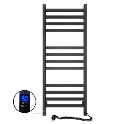 Koupelnový žebříkový radiátor s termostatem AVANGARD 459W/230V 120,6 cm IP44 černá pravá hranatý