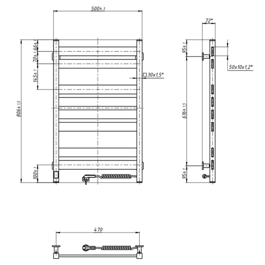 Koupelnový žebříkový radiátor s termostatem LARGO 432W/230V 80,6 cm IP44 bílá pravá hranatý