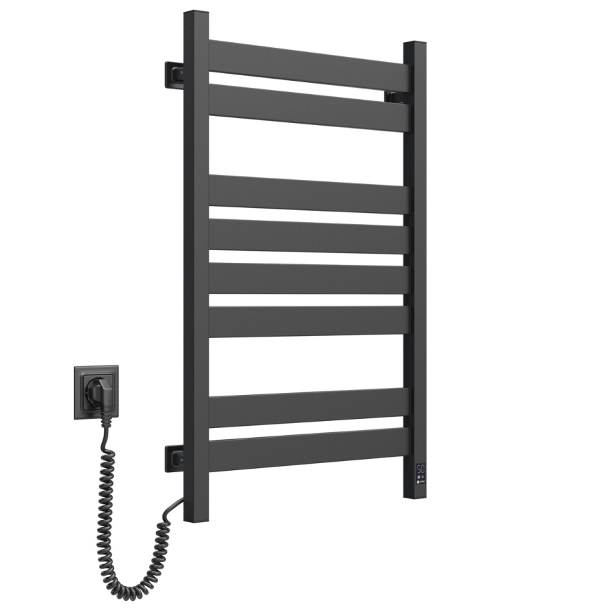Koupelnový žebříkový radiátor s termostatem LARGO 432W/230V 80,6 cm IP44 černá levá hranatý
