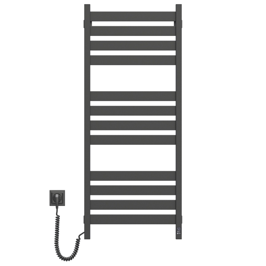 Koupelnový žebříkový radiátor s termostatem LARGO 541W/230V 120,6 cm IP44 černá levá hranatý