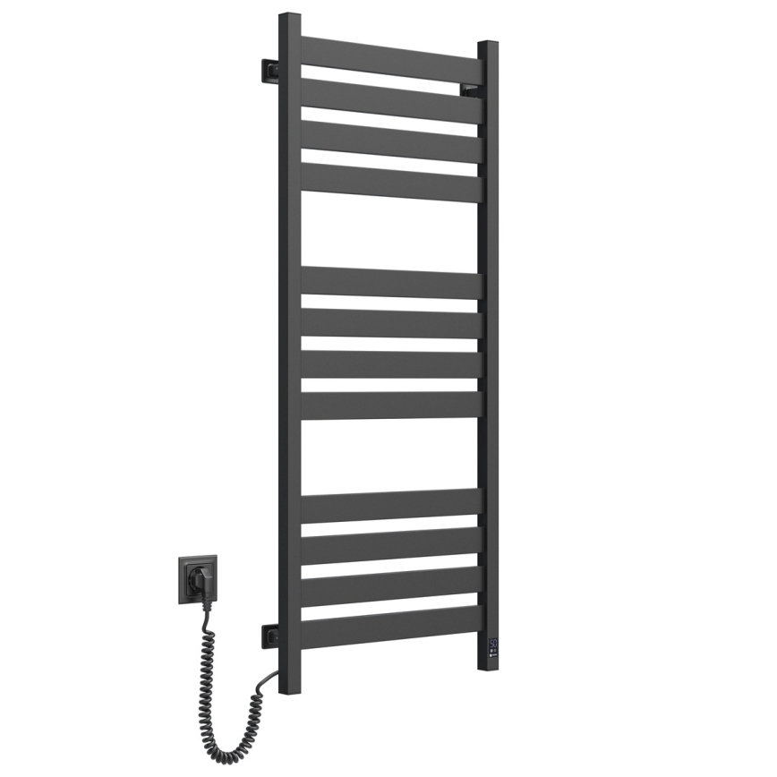 Koupelnový žebříkový radiátor s termostatem LARGO 541W/230V 120,6 cm IP44 černá levá hranatý