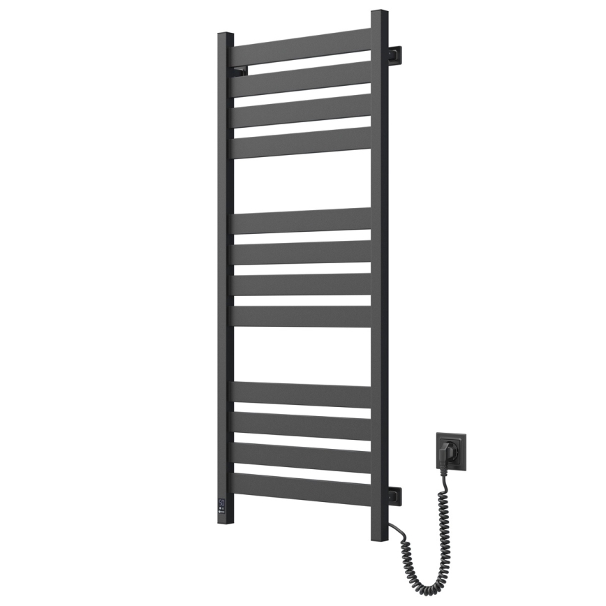 Koupelnový žebříkový radiátor s termostatem LARGO 541W/230V 120,6 cm IP44 černá pravá hranatý