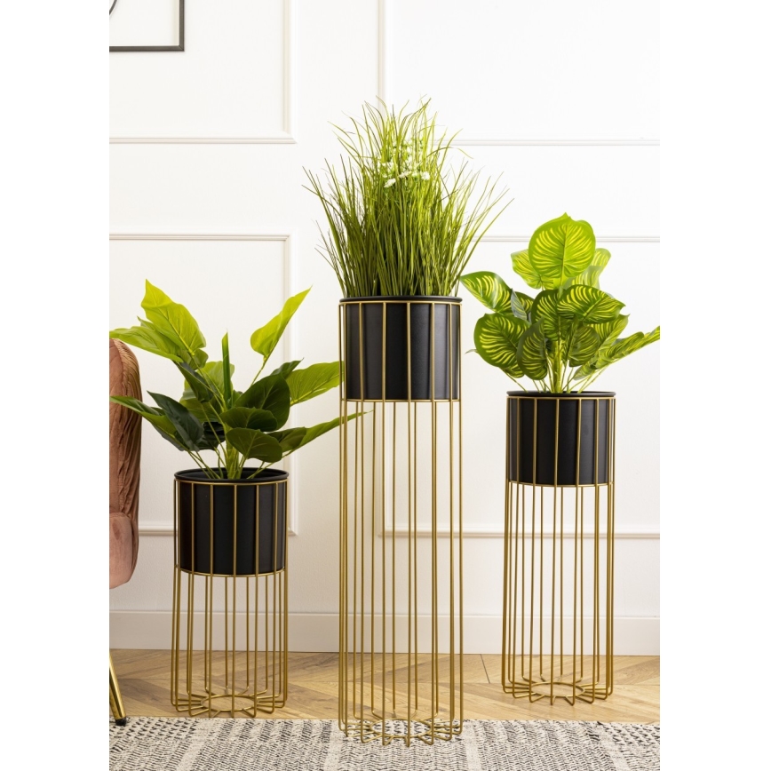 Kovový květináč LOFT 70x20 cm zlatá/černá
