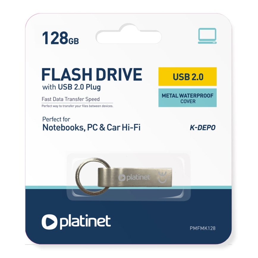 Kovový voděodolný Flash Disk USB 128GB matný chrom