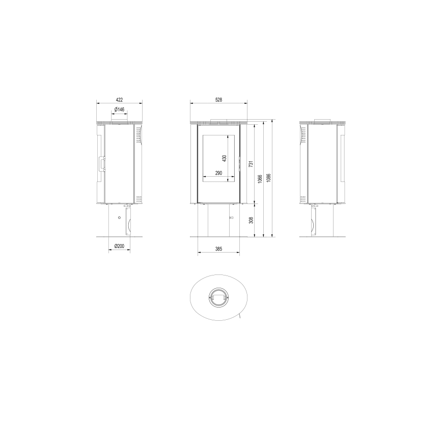 Kratki - Krbová ocelová kamna 8kW 150mm
