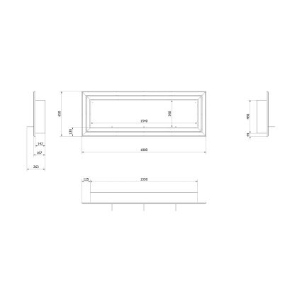 Kratki - Vestavěný BIO krb 65x180 cm 3x2,5kW lesklý chrom