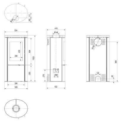 Kratki - Krbová ocelová kamna 8kW 150mm