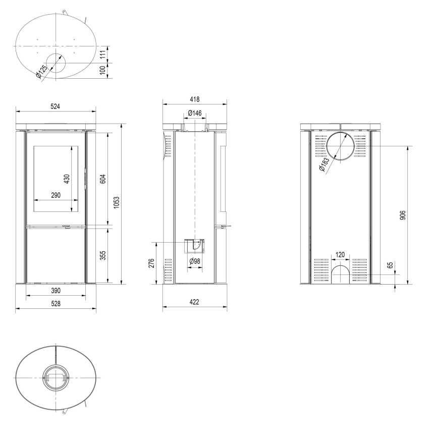 Kratki - Krbová ocelová kamna 8kW 150mm