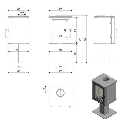 Kratki - Krbová ocelová kamna 7kW 150mm