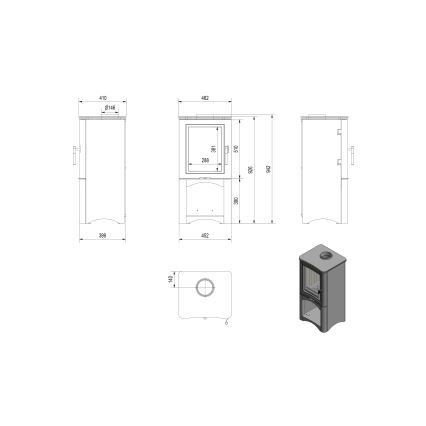 Kratki - Krbová ocelová kamna 7kW 150mm