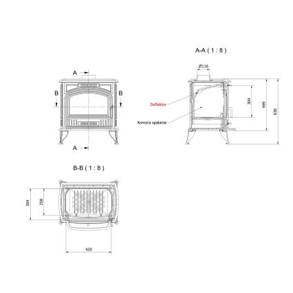 Kratki - Krbová litinová kamna 8kW 130mm