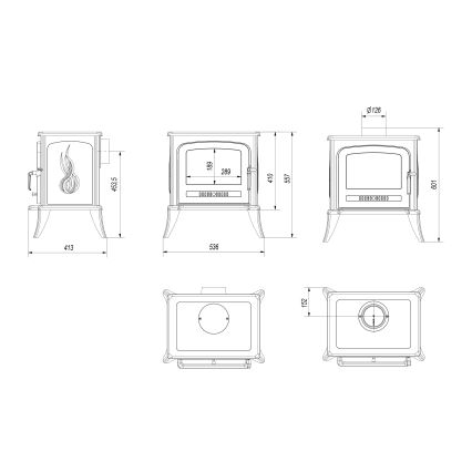 Kratki - Krbová litinová kamna 5kW 130mm