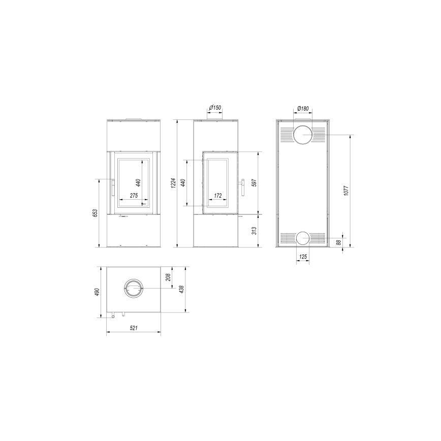 Kratki - Krbová ocelová kamna 8kW 150mm