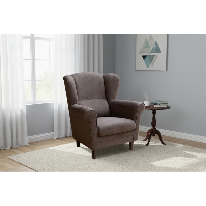 Křeslo ušák GALA tmavě hnědá