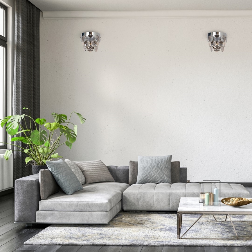 Křišťálové nástěnné svítidlo GRACE 2xE14/40W/230V lesklý chrom