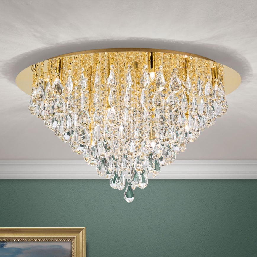 Křišťálové stropní svítidlo CELESTE 12xG9/40W/230V pr. 75 cm zlatá