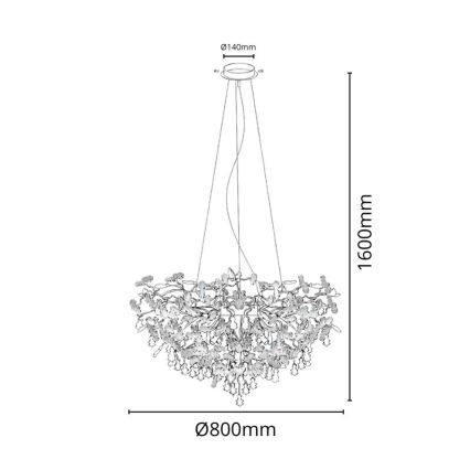 Křišťálový lustr na lanku 13xG9/40W/230V lesklý chrom