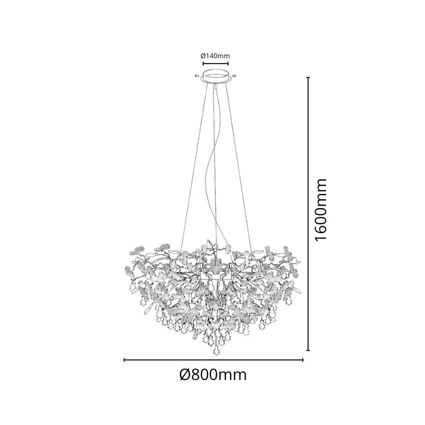 Křišťálový lustr na lanku 13xG9/40W/230V lesklý chrom
