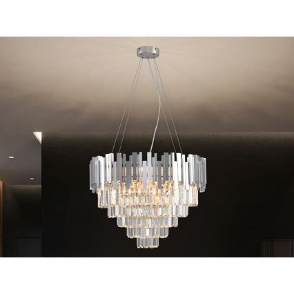 Křišťálový lustr na lanku PLAZA 9xE14/40W/230V pr. 60 cm stříbrná