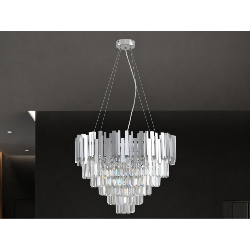 Křišťálový lustr na lanku PLAZA 9xE14/40W/230V pr. 60 cm stříbrná