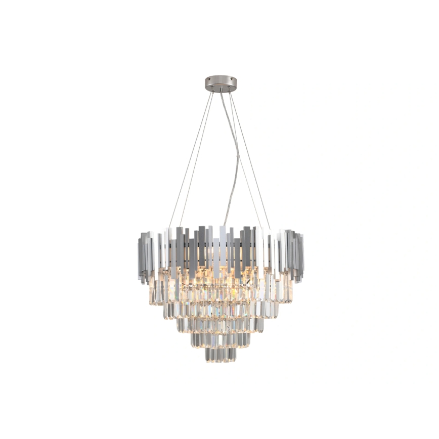 Křišťálový lustr na lanku PLAZA 9xE14/40W/230V pr. 60 cm stříbrná