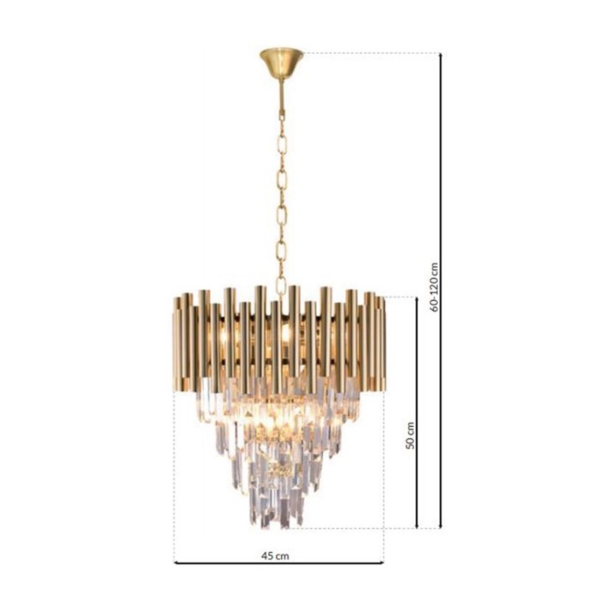 Křišťálový lustr na řetězu MADISON 9xE14/40W/230V zlatá