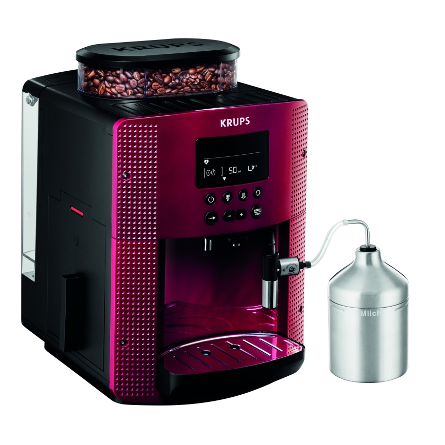 Krups - Automatický kávovar s nádobou na mléko ESSENTIAL 1450W/230V červená