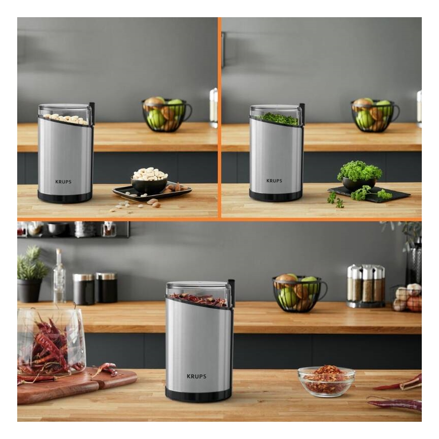Krups - Elektrický mlýnek na kávu 85g FAST-TOUCH 200W/230V matný chrom