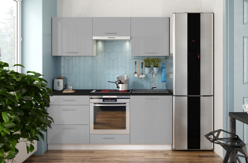 Kuchyňská linka CELESTE 180 cm lesklá šedá
