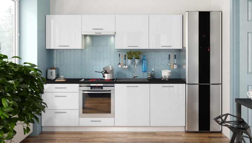 Kuchyňská linka CELESTE 240 cm lesklá bílá