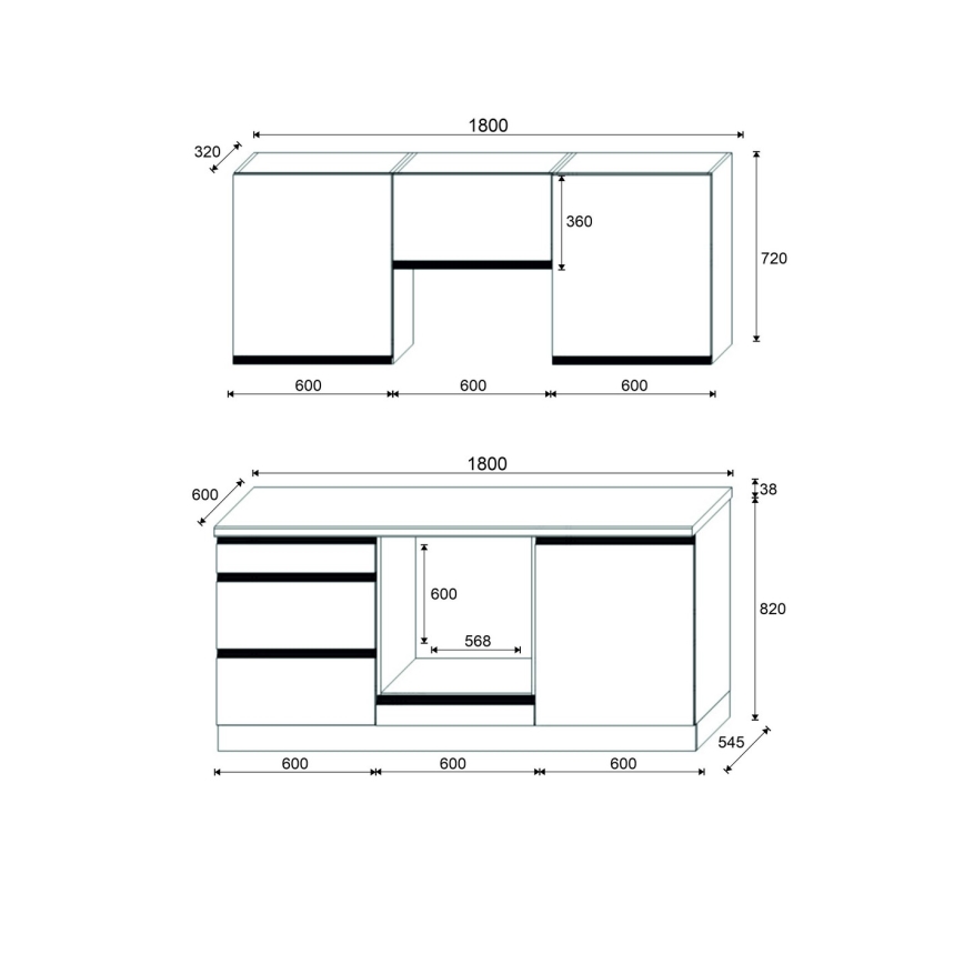 Kuchyňská linka MARINA 180 cm dub craft/lesklá bílá