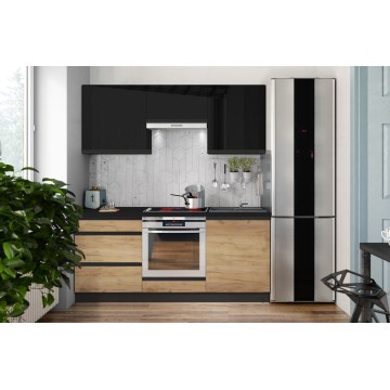 Kuchyňská linka MARINA 180 cm dub craft/lesklá černá
