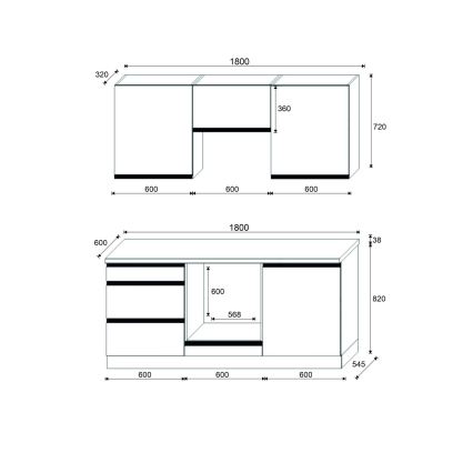 Kuchyňská linka MARINA 180 cm dub craft/lesklá černá