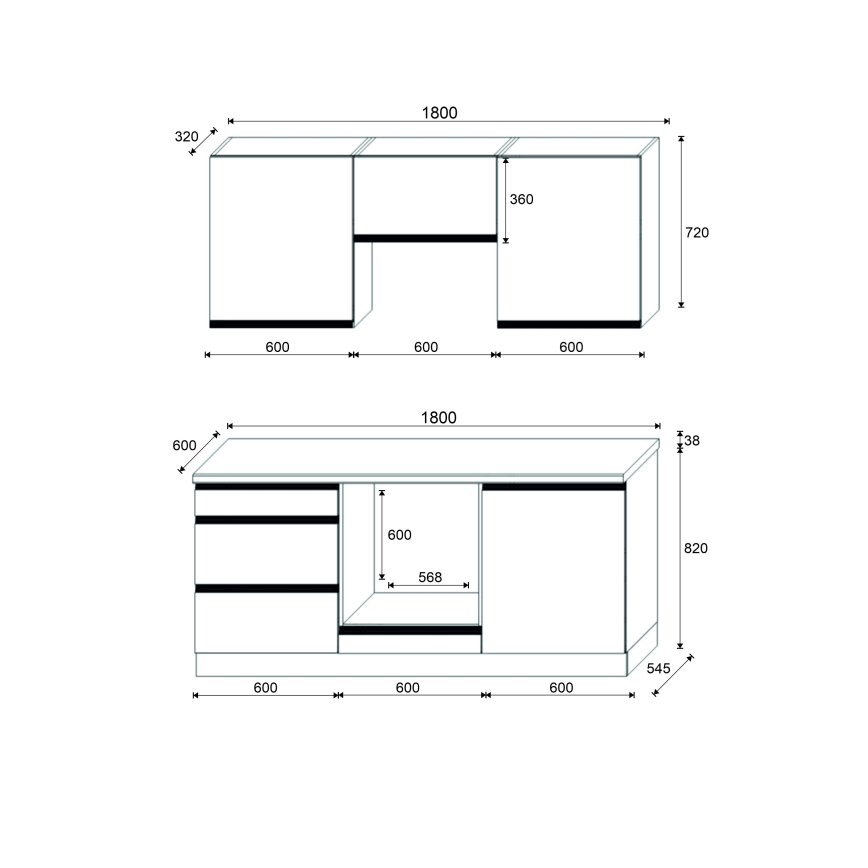 Kuchyňská linka MARINA 180 cm dub craft/lesklá černá