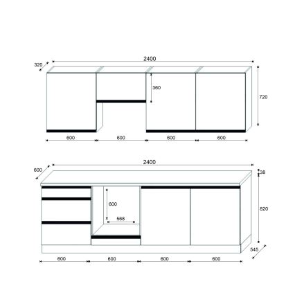 Kuchyňská linka MARINA 240 cm dub craft/lesklá černá
