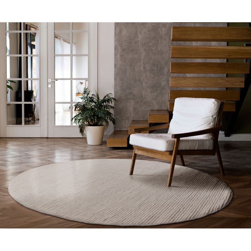 Kulatý koberec FIR WOOL 160 cm 2600 g/m2 krémová/přírodní