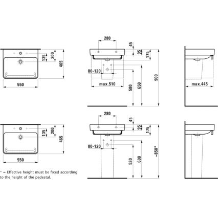 LAUFEN H8109620001041 - Umyvadlo na desku/závěsné PRO 55x46,5 cm keramika/bílá