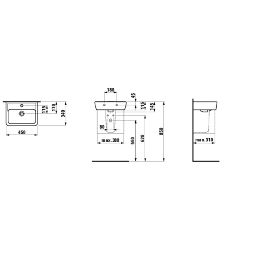 LAUFEN H8119510001041 - Umyvadlo na desku/závěsné PRO 45x34 cm keramika/bílá